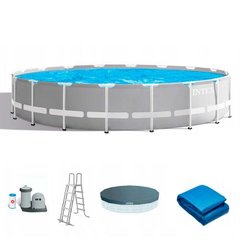 Каркасний круглий басейн (610x132 см, 32695 л, фільтр, сходи, тент, підстилка) Intex 26756 Сірий MR 26756 фото